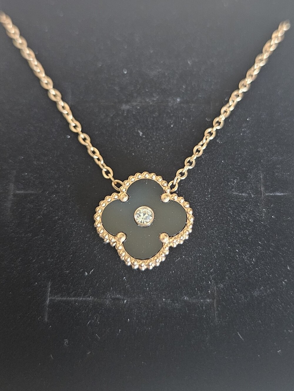 Rose Gold Plated Black Clover Necklace